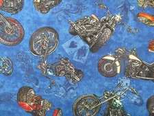 MOTORCYCLE CHOPPER BIKER HARLEY BLUE TAN DIGITAL COTTON FABRIC FQ