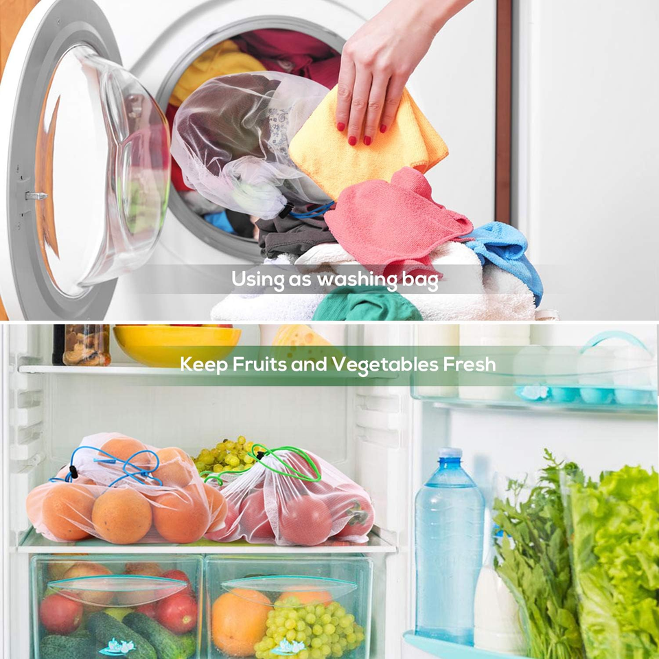 12 Pcs Heavy Duty Reusable Mesh Produce Bags, Barcode Scanable See