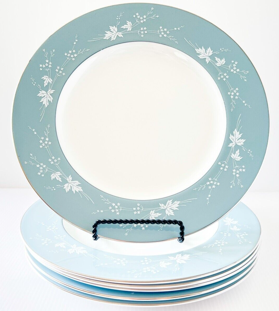 Vintage Royal Doulton Reflection Dinner Plate, Sets of 2, Floral Platinum Trim