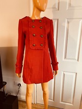 Love Label Bright Red Double Breasted Frilly Shift Style Coat Size Uk8 Eu36 Nwt