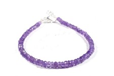 925 Sterling Silver Natural Glorious Amethyst 3-4 mm Rondelle Beaded Bracelet 7