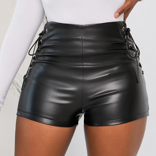 Pantaloncini donna casual ecopelle vita alta lattice danza booty pantaloncini clubwear - Foto 2 di 8