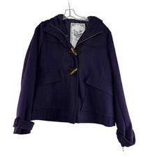 Forever Audrey Wool Blend Coat Women Size L Purple Hooded Full Zip Toggle Button
