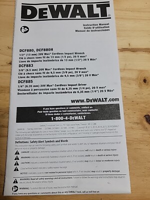 DeWALT DCF880,DCF880H,DCF883, Instruction Manual 20V IMPACT WRENCH