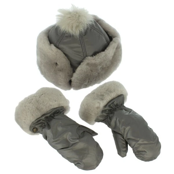 Conjunto de chapéu e luva UGG tecido Pom/NYLON/#15067/2-4 anos/cinza/MSRP $85.00 - Imagem 2 de 4