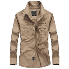 Mens Work Shirts Military Long Sleeves Air Force Army Cotton Casual Shirts Tops