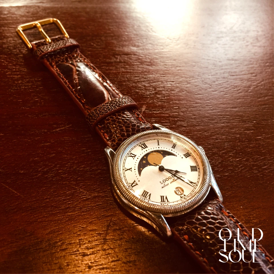 Винтажные кварцевые часы унисекс MOONPHASE LOOGER страусиная кожа *восстановленные - Изображение 3 из 4