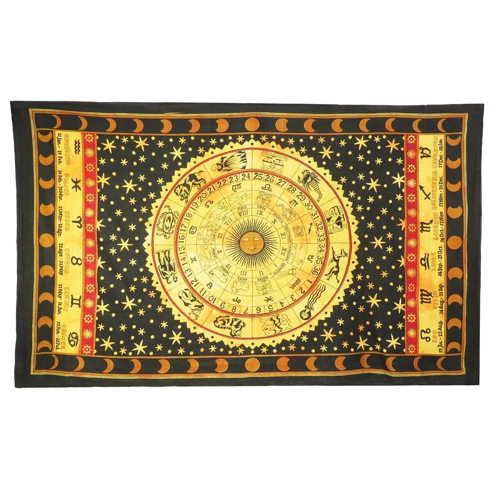 Indian Hippie Bohemian Horoscope Zodiac Wall Hanging Tapestry Twin Size Bedsheet - Image 4 of 4