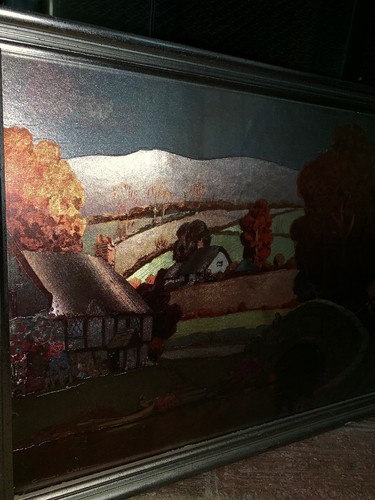 Dutch Holland Village Stone Bridge Original Framed Foil Art Shiny Paint 13 X 17 - Picture 4 of 10