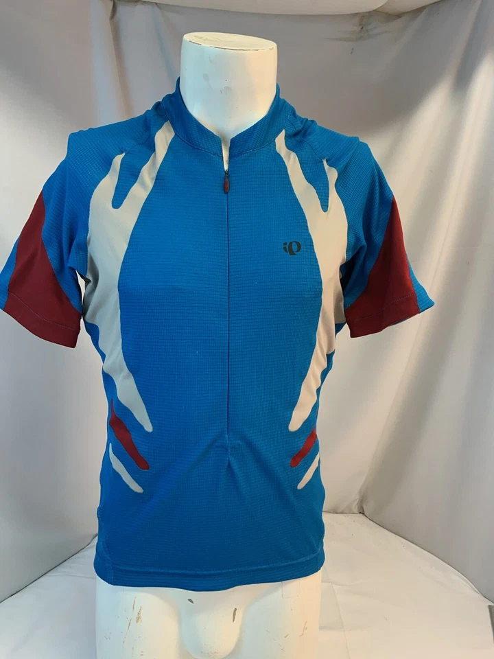 Camiseta de ciclismo Pearl Izumi L masculina azul cinza vermelha 3/4 zíper poli elastano nova YGI L1-354 - Imagem 2 de 4