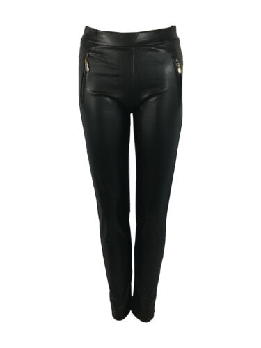 AMAVISSE - Women Leggings Zipper Clubbing Wet Leather Look Trouser High Waist - Picture 4 of 9