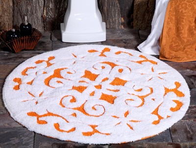 Bath Rug 100% Soft Cotton, 36 Inch Round, Damask Pattern, Latex Spray Non-Ski...