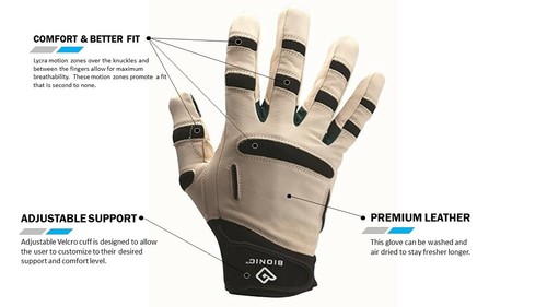 Bionic Gloves Men's Premium ReliefGrip Gardening Gloves Large Tan Leather - Picture 2 of 3