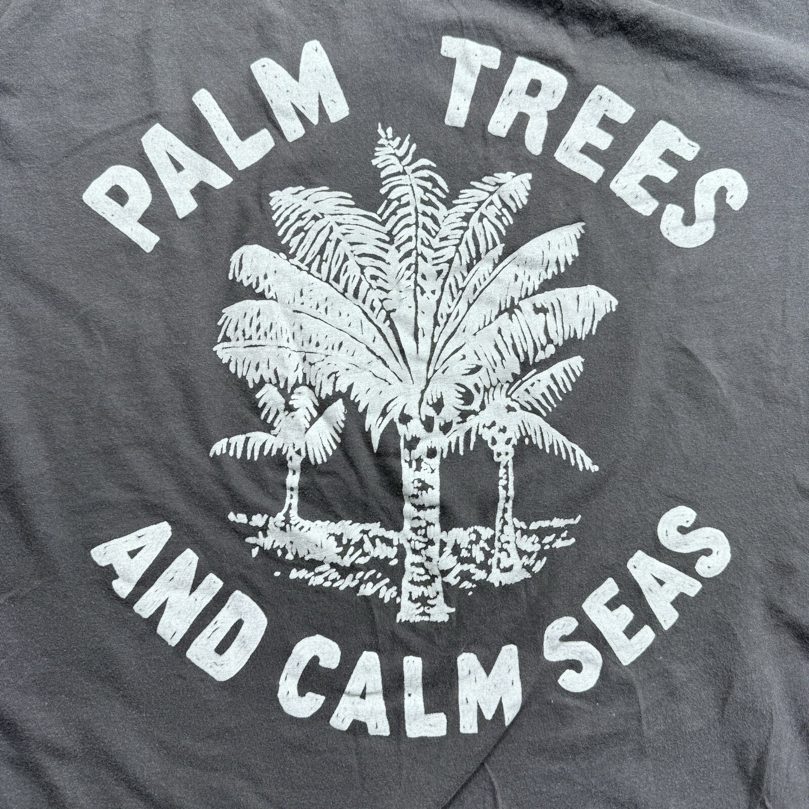 H&M Graphic TShirt Women's XXL Palm Trees Calm Seas Grey White Crop