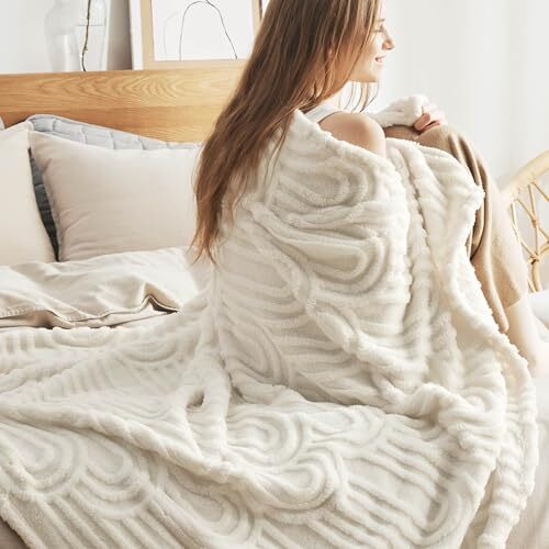 Manta blanca para sofá - tiro acogedor súper suave (50" x 60") blanco crema - Imagen 1 de 6