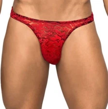 MALE POWER UNDERWEAR LACE BONG THONG RED