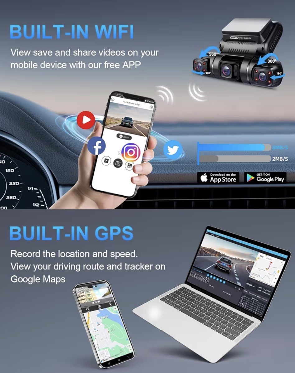 PRUVEEO 360 Degree View 4 Channel Dash Cam Front and Rear Inside Left Right, ...