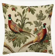 Pillow Cover  William Morris 2  PHEASANTS  DOUBLE-SIDED   18 x 18  4550