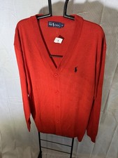 New Old Stock Ralph Lauren Polo Red Cardigan Sweater Cotton Mens XL Made in USA