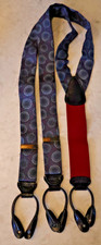 Very Nice Mens TRAFALGER Floral Purple Silk SUSPENDERS  Braces Black Leather