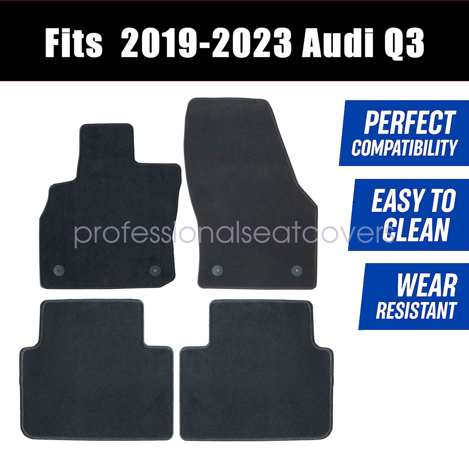 Front & Rear Floor Mats Carpet Waterproof Black Velour For 2019-2025 Audi Q3