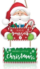 LHIUEM Have Yourself A Merry Little Christmas Wooden Hanging Sign, Santa Red 