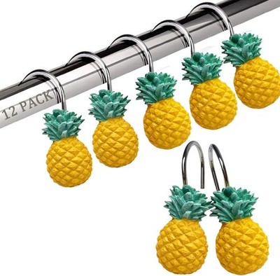 Chictie Yellow Pine Shower ain Hooks Set of 12,Cute Fruit Design