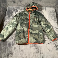 Eddie Bauer Jacket Kids 10-12 Green Hooded Down Puffer Reversible Camo Full Zip