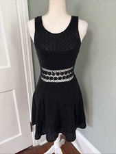 Free People “Fitted with Daisies” Crochet & Lace Skater Dress in Black - Size 4