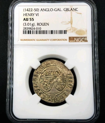 Blanc ND (1425-1450) Rouen Henri VI King of the Franks and England AU55 NGC Rare