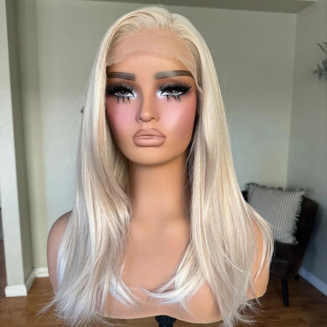 16inch Straight Platinum Blond Wigs 13x4 Lace Front 100% Human Hair Wigs
