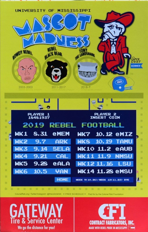COL. REBEL 2019 Large Yellow Football Schedule