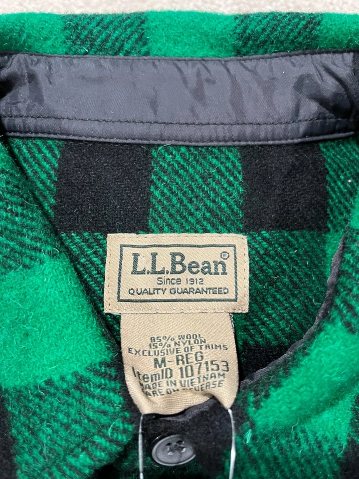 LL Bean Shirt Mens Medium Green Buffalo Plaid Flannel Maine Guide Button Outdoor - Image 4 of 4