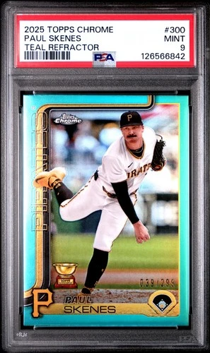 2025 Topps Chrome Paul Skenes Teal Refractor /299 Rookie Cup #300 PSA 9 Mint