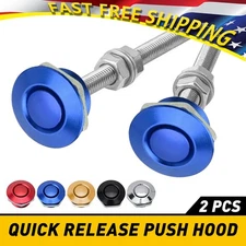 2x Button Push Quick Hood Release Pin Bonnet Lock Clip Car Bumper Latch set BLUE
