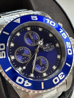 Invicta Men's Watch Pro Diver Chronograph Blue Dial Silver Steel Bracelet 28690