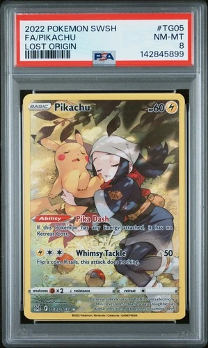 2022 POKEMON SWORD & SHIELD LOST ORIGIN #TG05 FULL ART/PIKACHU PSA 8