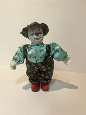 Vintage Clown Porcelain Doll in Colorful Outfit 9" Red Nose Shoes Hat Fun