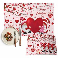 Happy Valentine's Day Placemats Set of 6,Cotton Linen Table Mats Non-Slip Was...