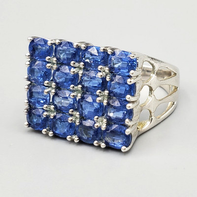 Oval Blue Topaz Sterling Silver 4 Row Square Cocktail Ring Sz 10 9.0g