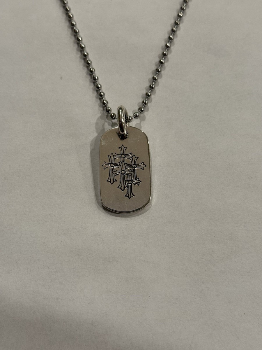 Chrome Hearts Cemetery Cross Dog Tag Pendant Silver Ball Chain