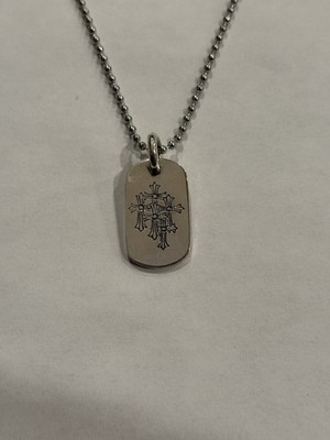 Chrome Hearts Cemetery Cross Dog Tag Pendant Silver Ball Chain
