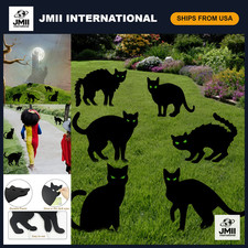 6 Pack Halloween Black Cat Yard Signs with Stakes - Scary Outdoor Decor for Lawn