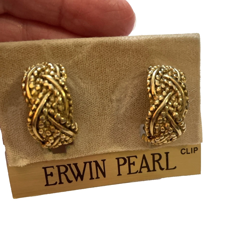 Pendientes de diseñador de perlas Erwin en tarjeta original con clip estilo renacimiento etrusco Foto 2 de 4