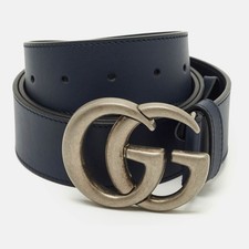Gucci Blue Leather GG Marmont Buckle Belt 100 CM
