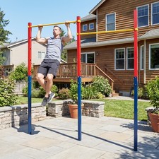 Outdoor In-Ground Pull Up Bar Heavy Duty Metal Station with Ground Anchors Red