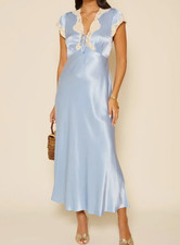 BNWT Rixo Amari Satin Blue Midi Dress SIZE:  XS S M L XL SOLD OUT