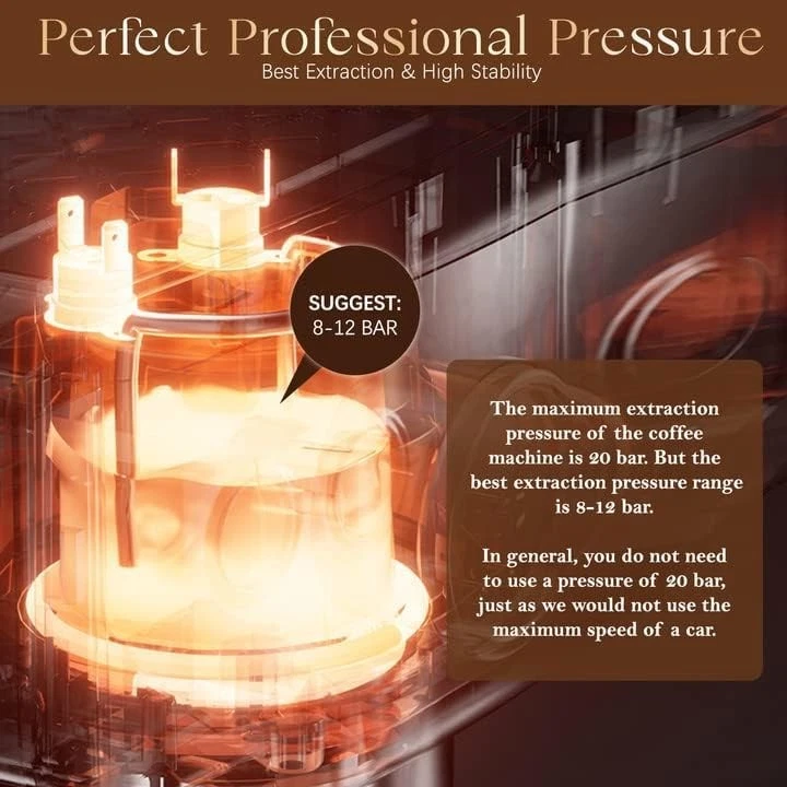 Máquina de café espresso 20 bar, varilla de vapor espumador de leche, 60 oz (1,8 litros) bronceado al agua... Foto 2 de 4