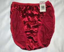 Vintage Warners SHINY stretch Satin hi-cut deep red Panties size S Nylon brief