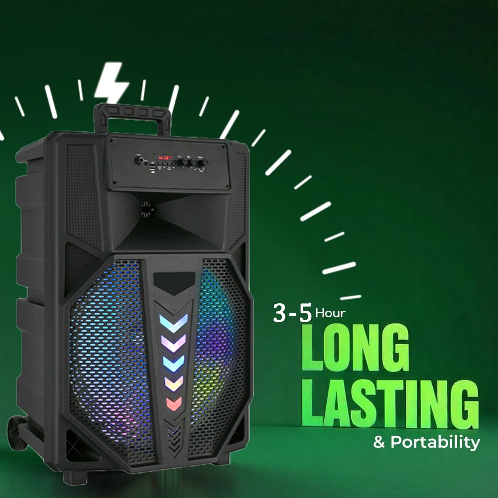 15" Portable Party Bluetooth Speaker w/ LED Party Lights, Wired Mic & Stand